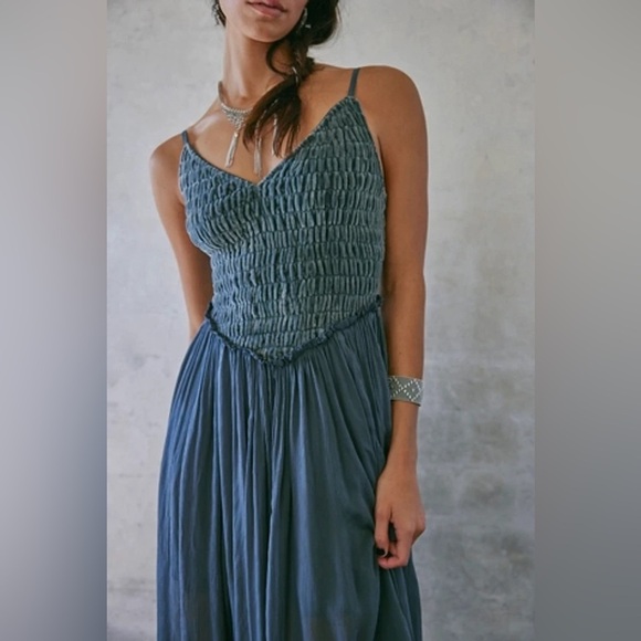 NWOT Free People Arabesque Velvet/Chiffon Maxi Dress in Flint Stone size S RARE - Picture 2 of 14